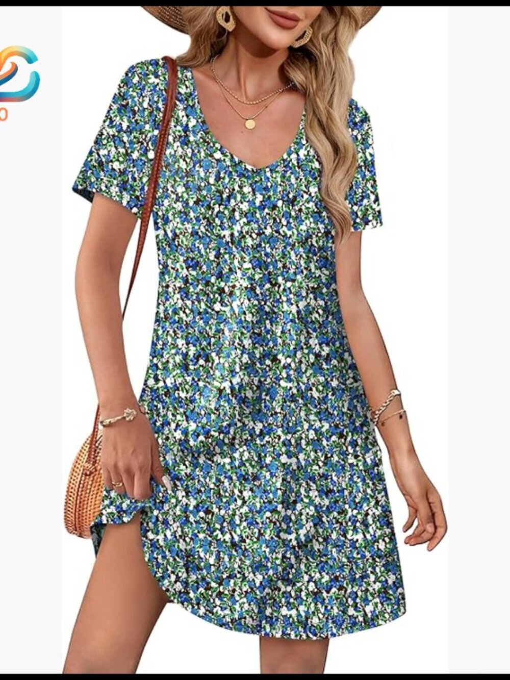 Loose V-Neck Short Sleeve T-Shirt Dress with Pockets, Casual Sundress